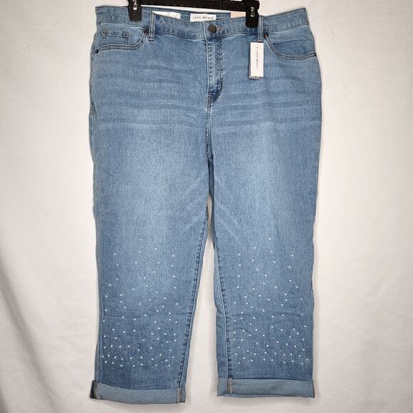 16W Lane Bryant Boyfriend Jean Capri Pearl Embellish Light Wash Mid Rise Faded - Picture 2 of 12